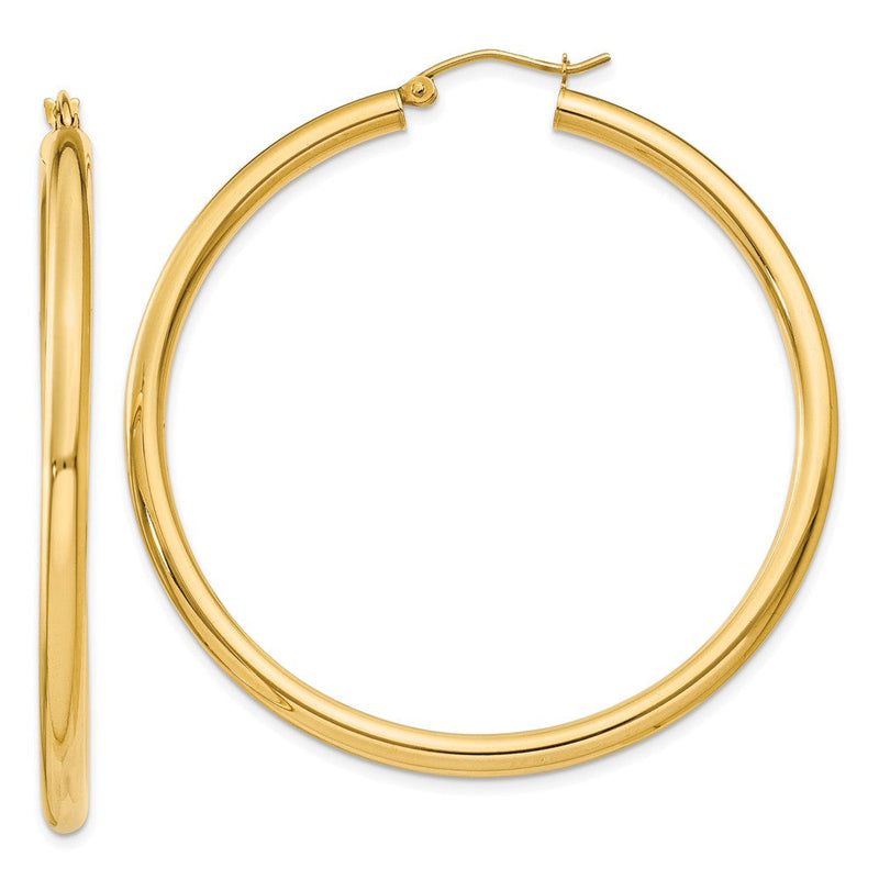 14K Gelbgold Poliert 3mm Leicht Röhre Creolen