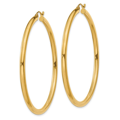 14K Gelbgold Poliert 3mm Leicht Röhre Creolen