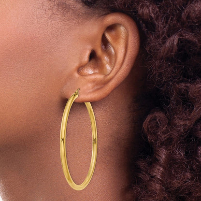 14K Gelbgold Poliert 3mm Leicht Röhre Creolen