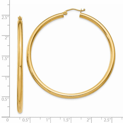 14K Gelbgold Poliert 3mm Leicht Röhre Creolen