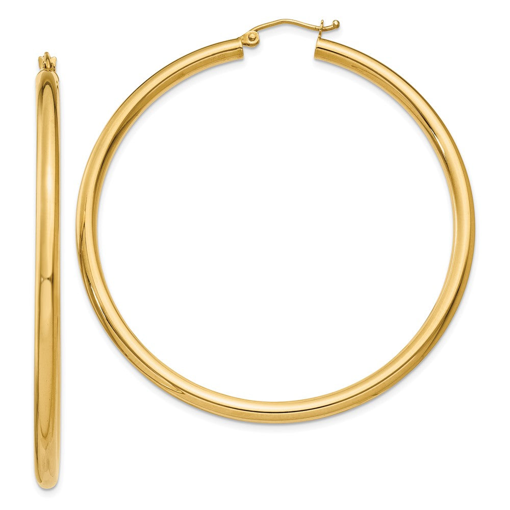 14K Gelbgold Poliert 3mm Leicht Röhre Creolen
