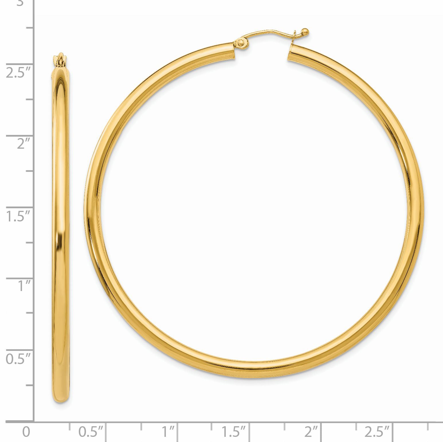 14K Gelbgold Poliert 3mm Röhre Creolen