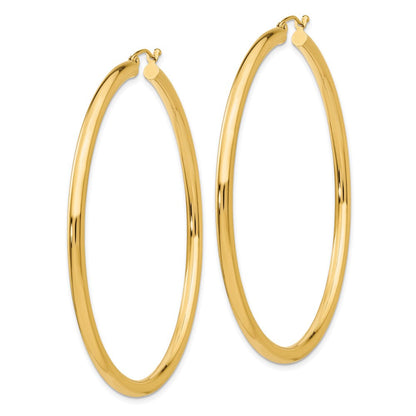 14K Gelbgold Poliert 3mm Leicht Röhre Creolen