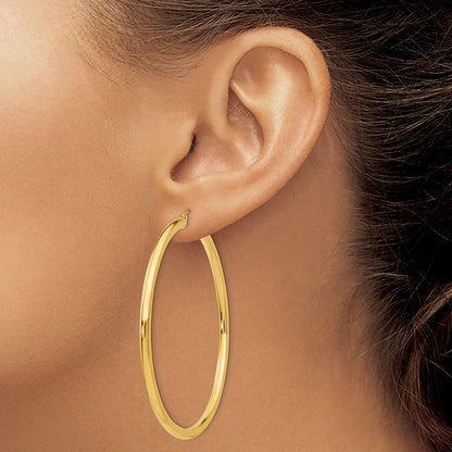 14K Gelbgold Poliert 3mm Leicht Röhre Creolen