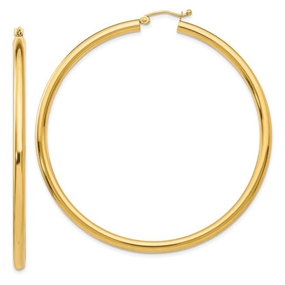 14K Gelbgold Poliert 3mm Leicht Röhre Creolen