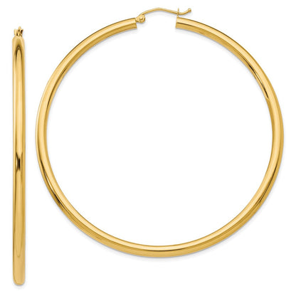 14K Gelbgold Poliert 3mm Leicht Röhre Creolen