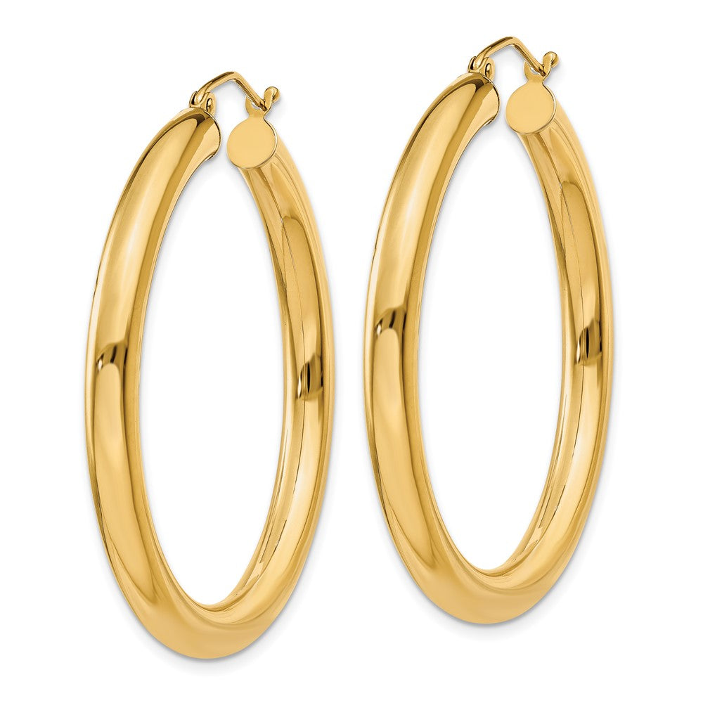 14K Gelbgold Poliert 4mm Leicht Röhre Creolen