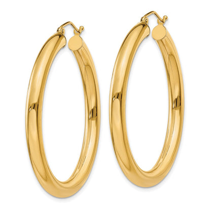14K Gelbgold Poliert 4mm Leicht Röhre Creolen