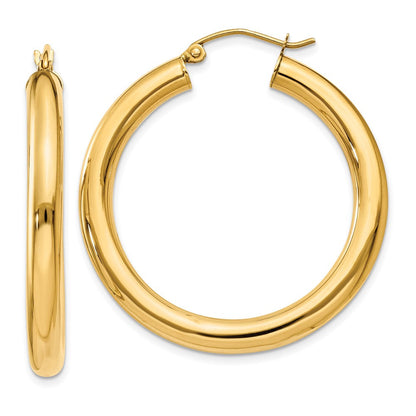14K Gelbgold Poliert 4mm Röhre Creolen