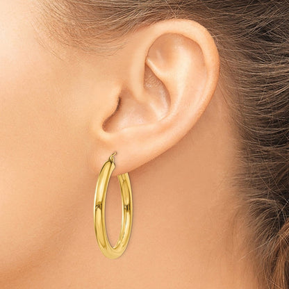 14K Gelbgold Poliert 4mm Leicht Röhre Creolen