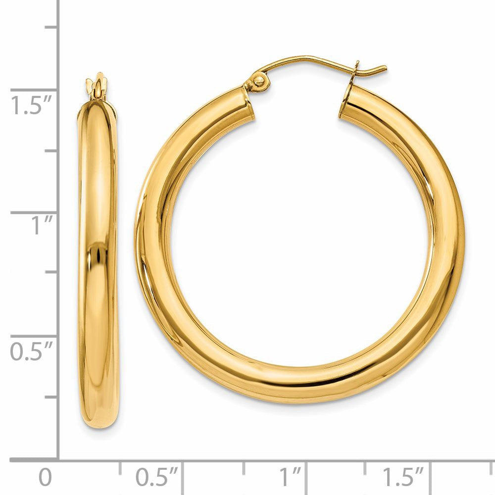 14K Gelbgold Poliert 4mm Leicht Röhre Creolen