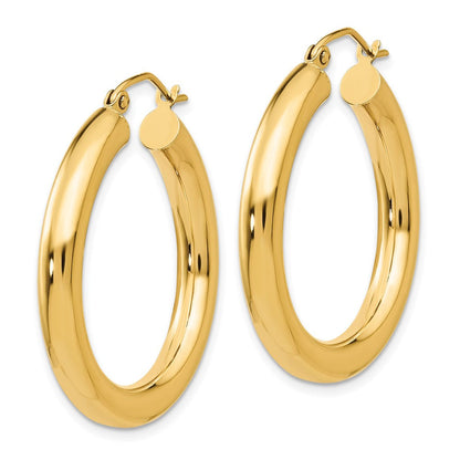 14K Gelbgold Poliert 4mm Leicht Röhre Creolen