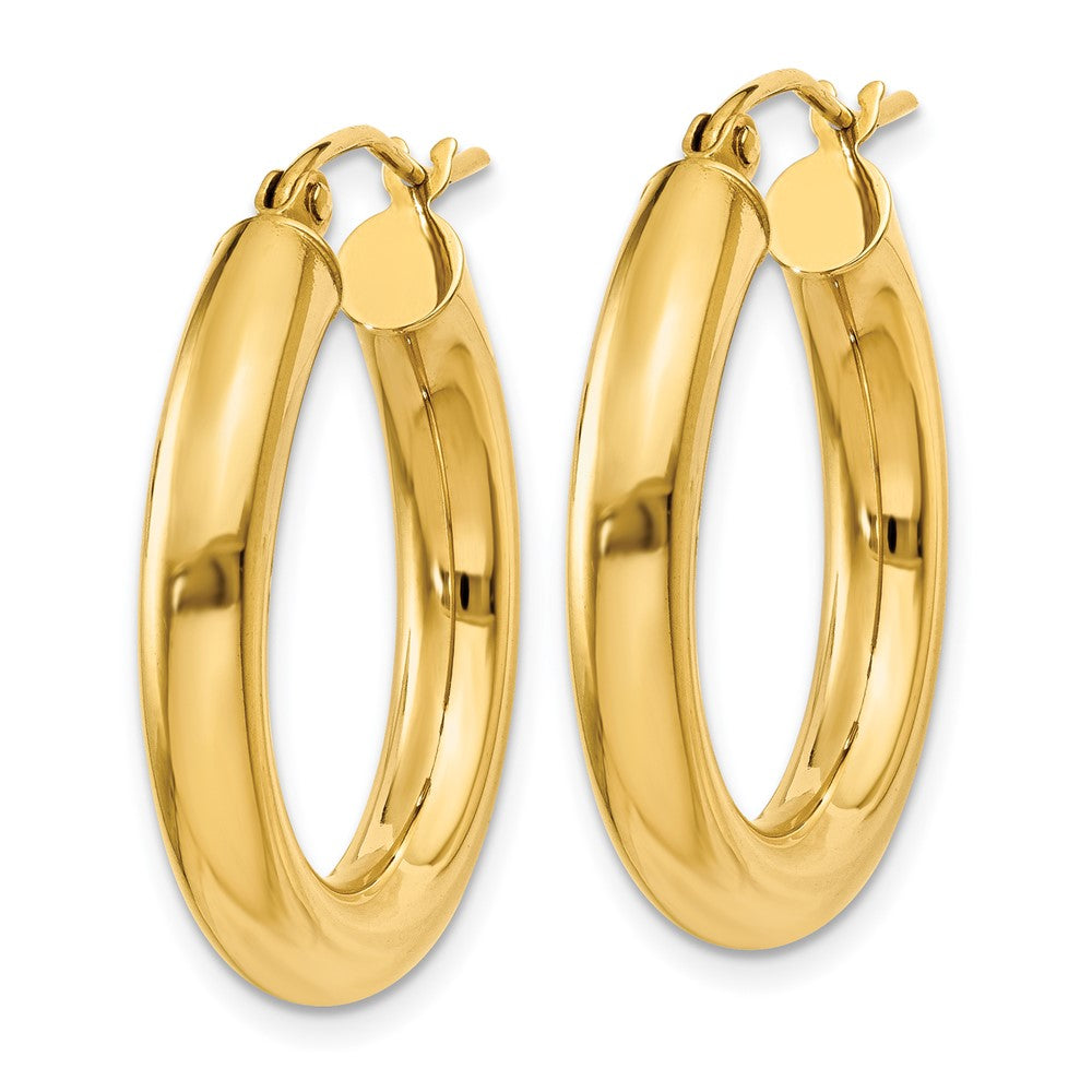 14K Gelbgold Poliert 4mm Leicht Röhre Creolen