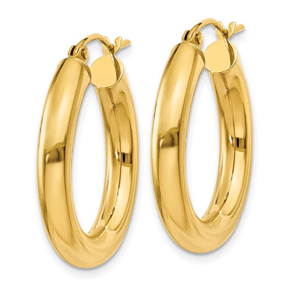 14K Gelbgold Poliert 4mm Leicht Röhre Creolen