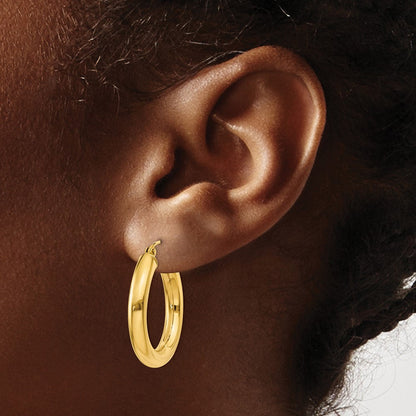14K Gelbgold Poliert 4mm Leicht Röhre Creolen