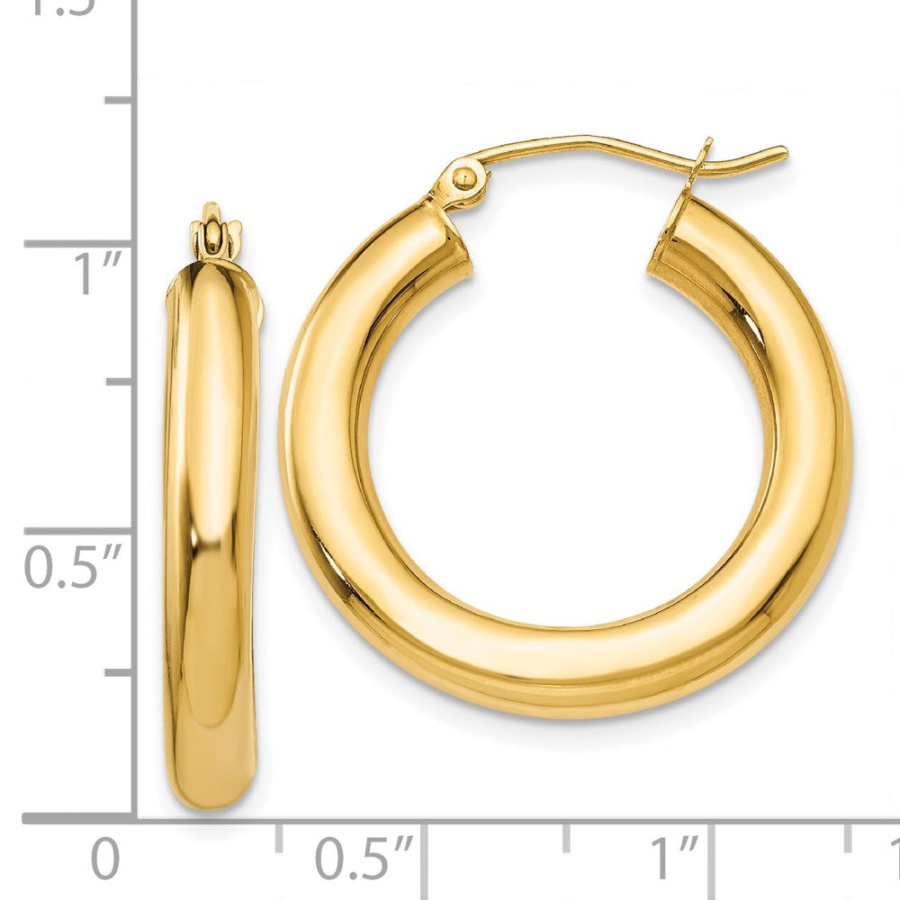 14K Gelbgold Poliert 4mm Leicht Röhre Creolen