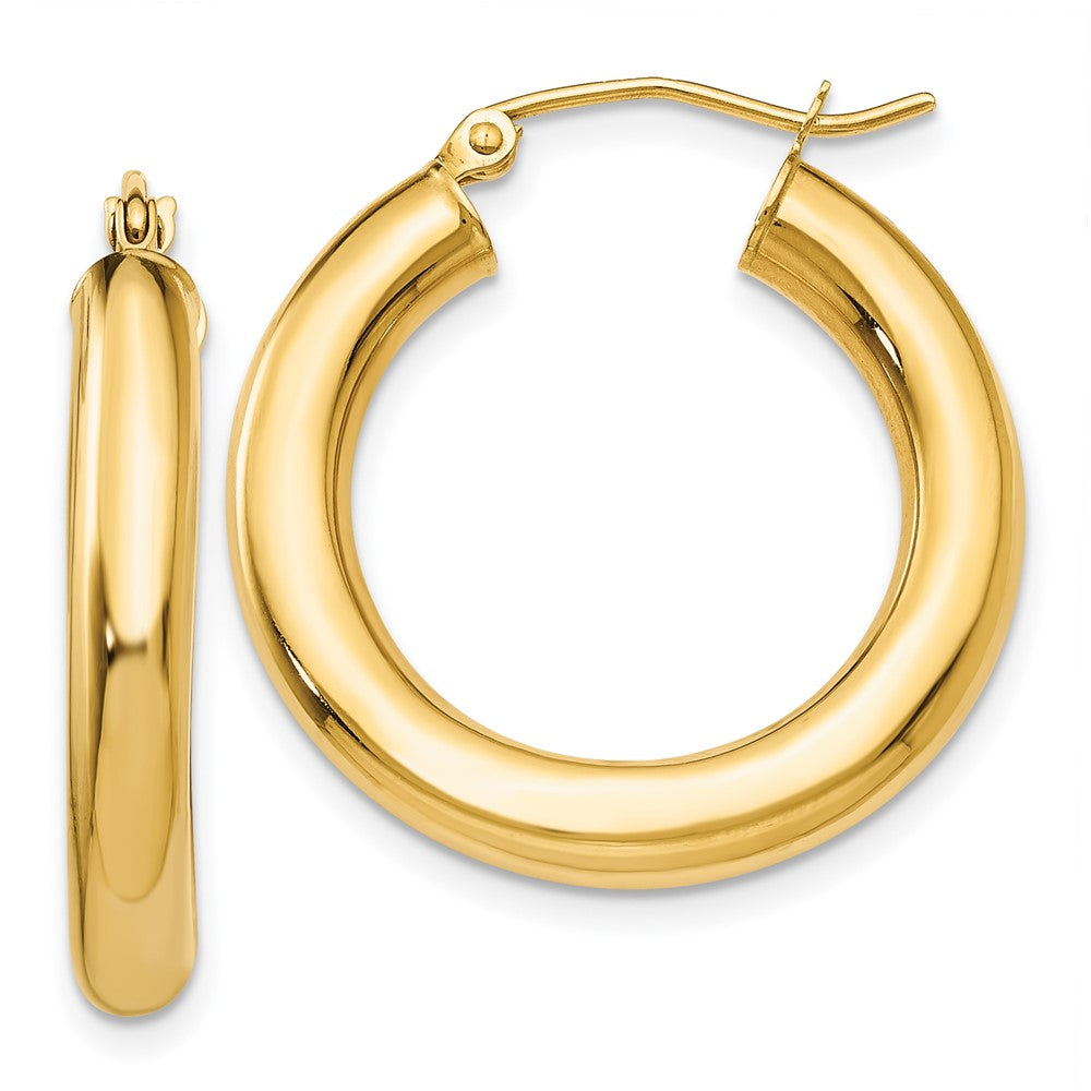 14K Gelbgold Poliert 4mm Leicht Röhre Creolen