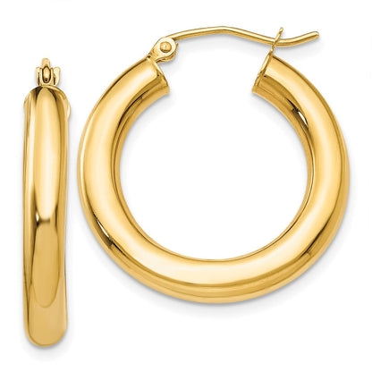 14K Gelbgold Poliert 4mm Leicht Röhre Creolen