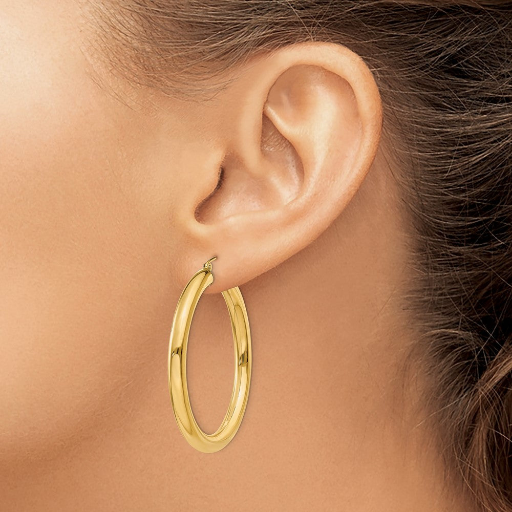 14K Gelbgold Poliert 4mm Röhre Creolen