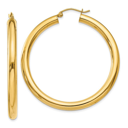 14K Gelbgold Poliert 4mm Röhre Creolen