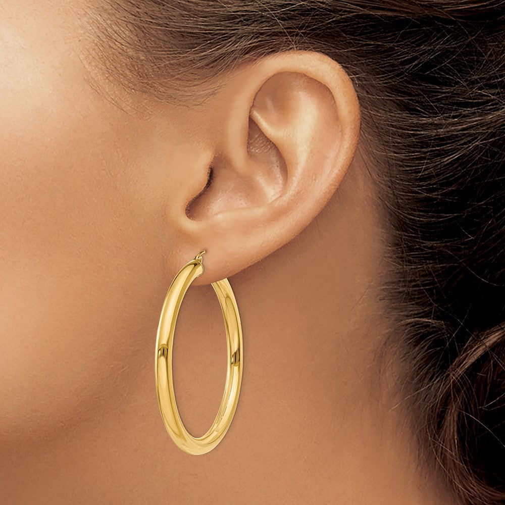 14K Gelbgold Poliert 4mm Leicht Röhre Creolen