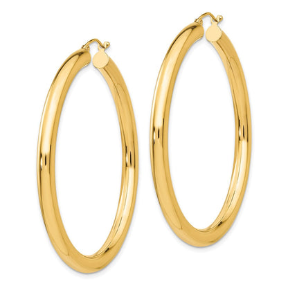 14K Gelbgold Poliert 4mm Leicht Röhre Creolen