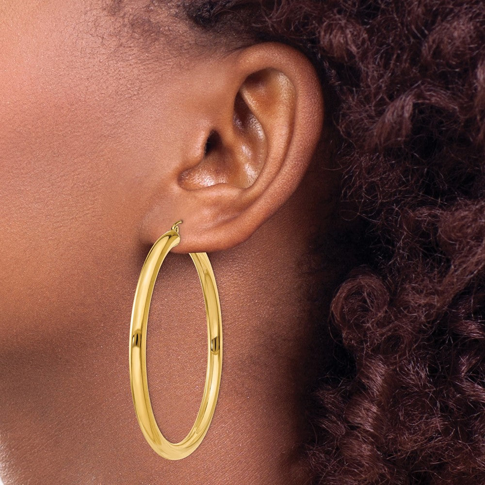 14K Gelbgold Poliert 4mm Leicht Röhre Creolen