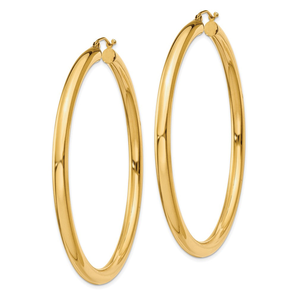 14K Gelbgold Poliert 4mm Leicht Röhre Creolen