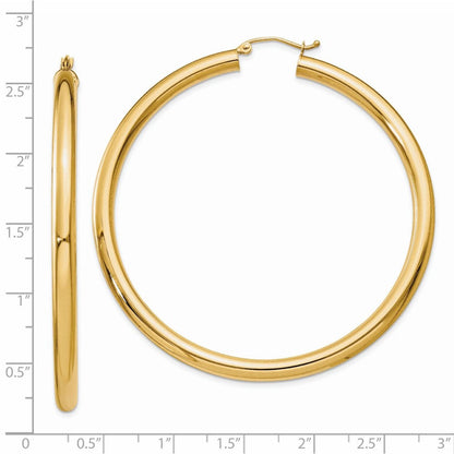 14K Gelbgold Poliert 4mm Leicht Röhre Creolen