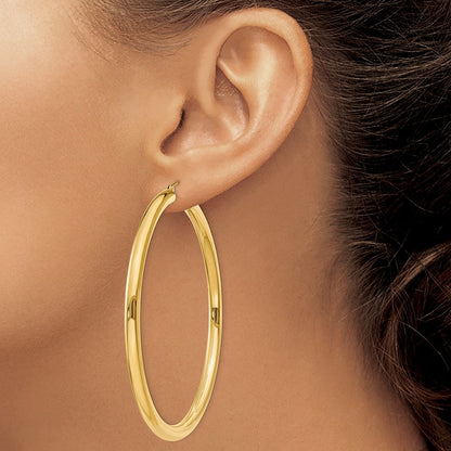 14K Gelbgold Poliert 4mm Röhre Creolen