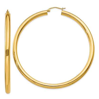 14K Gelbgold Poliert 4mm Röhre Creolen