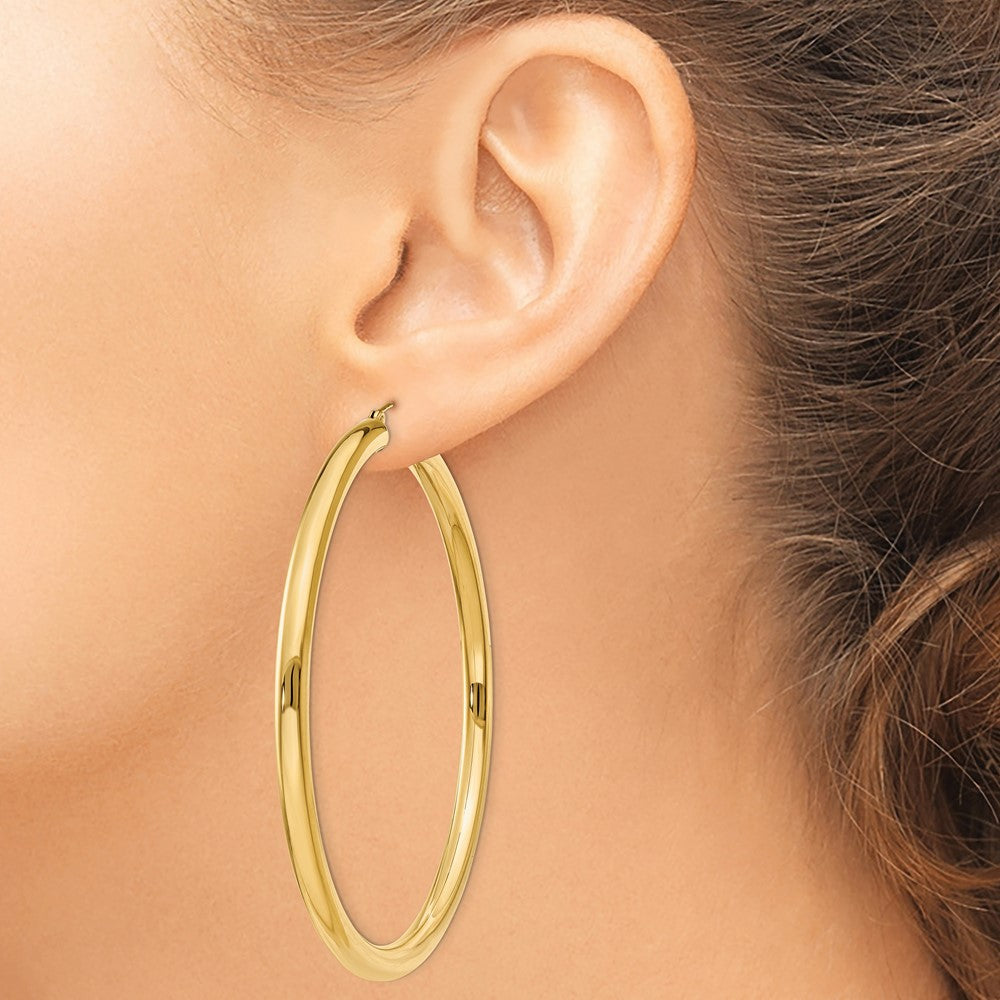 14K Gelbgold Poliert 4mm Leicht Röhre Creolen