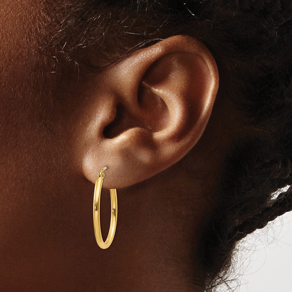 14K Gelbgold Oval Poliert Creole Ohrring
