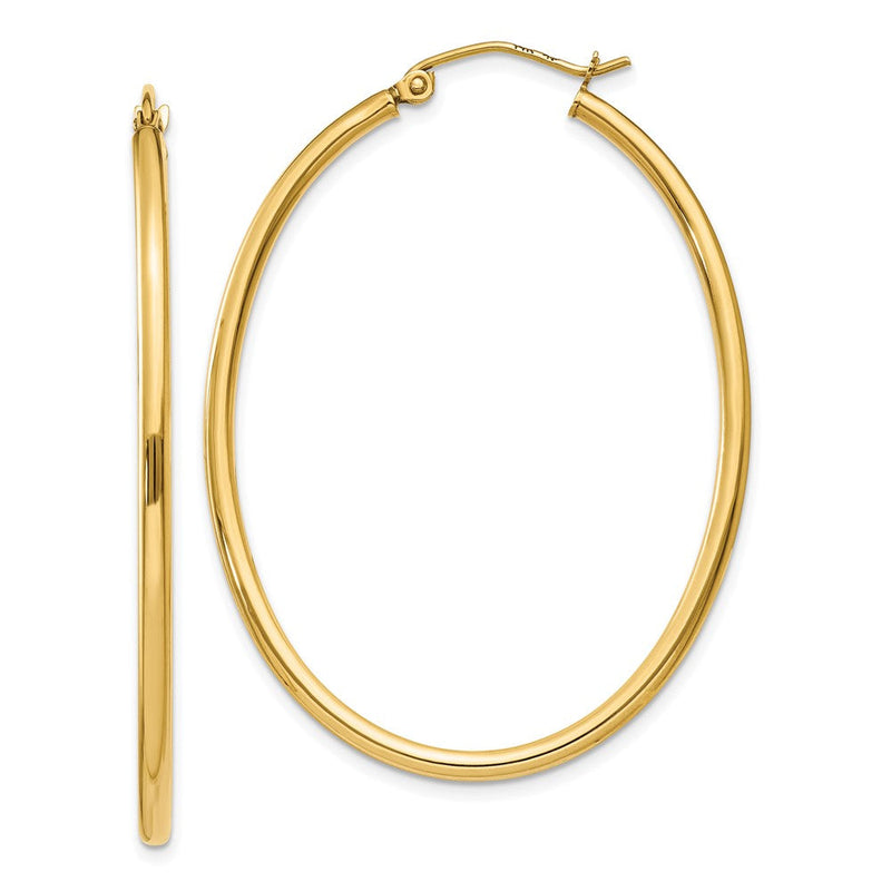 14K Gelbgold Oval Poliert Creole Ohrring