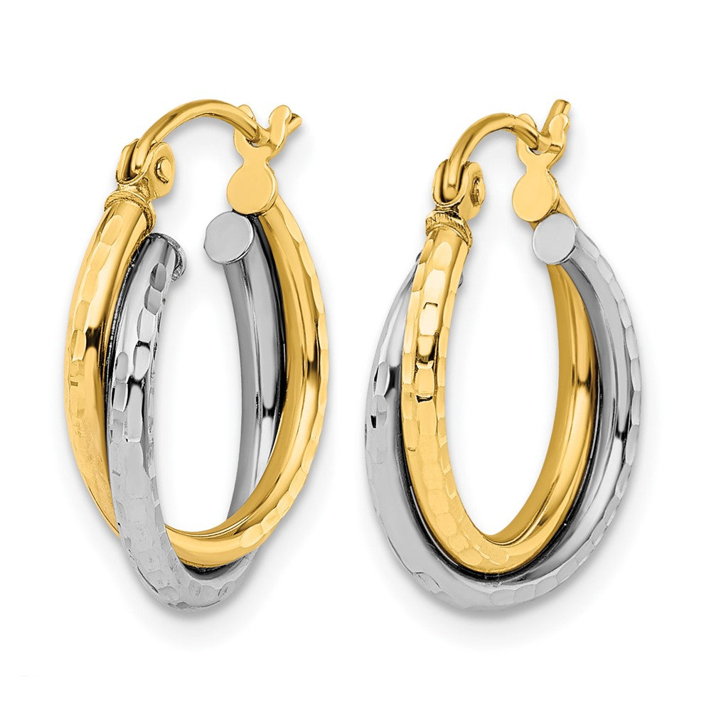 10K Bicolor Diamantiert Klappbar Creolen