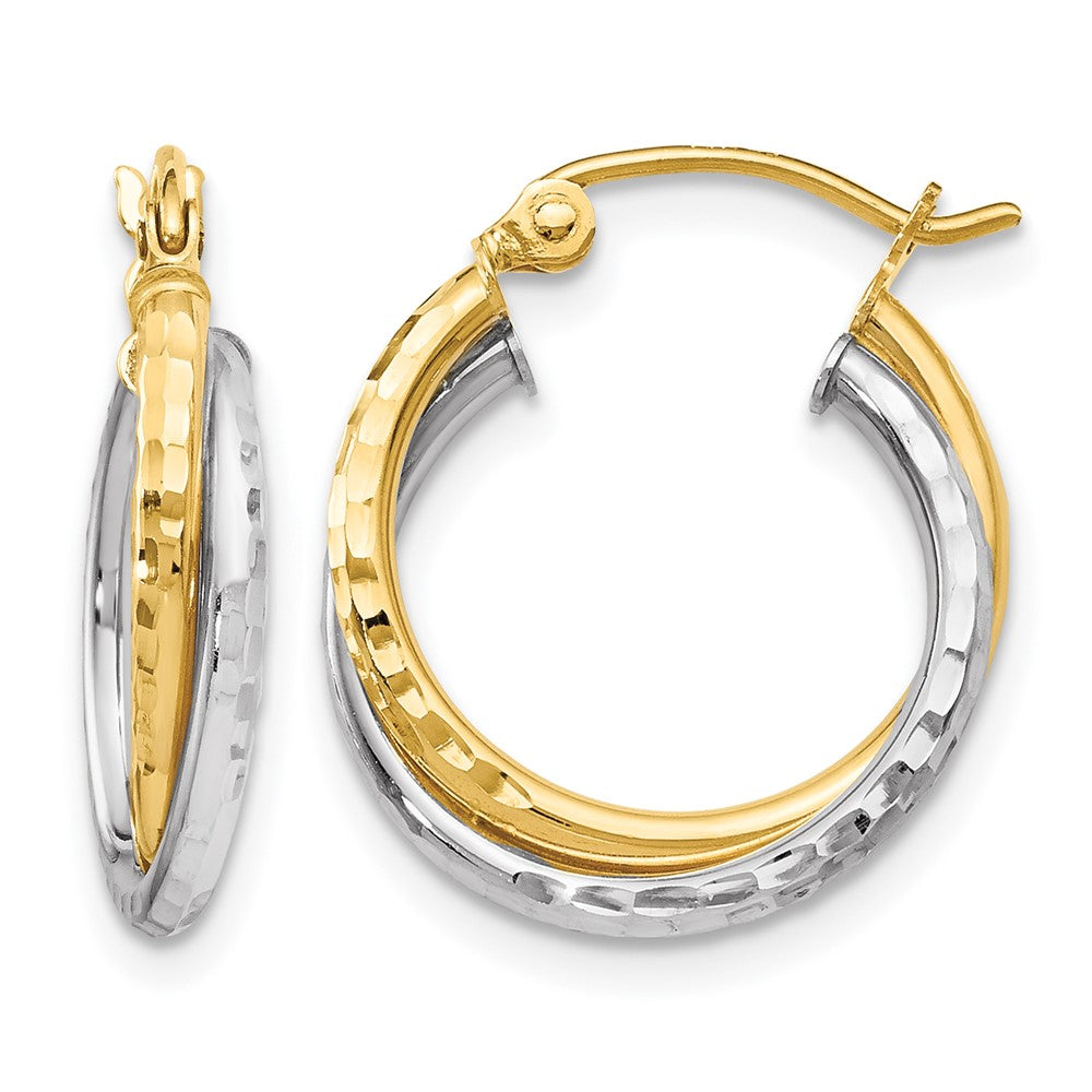 10K Bicolor Diamantiert Klappbar Creolen