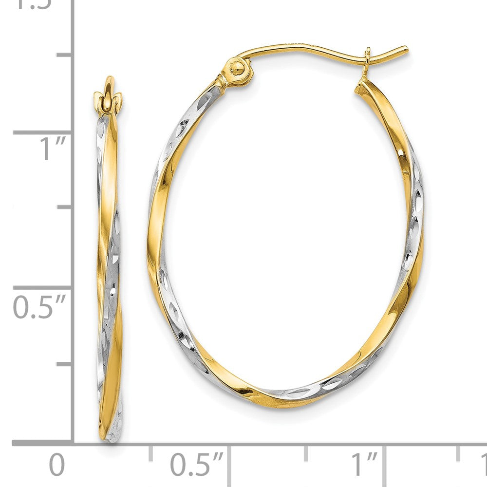 10K Gelb mit Rhodium Oval Klappbar Creolen