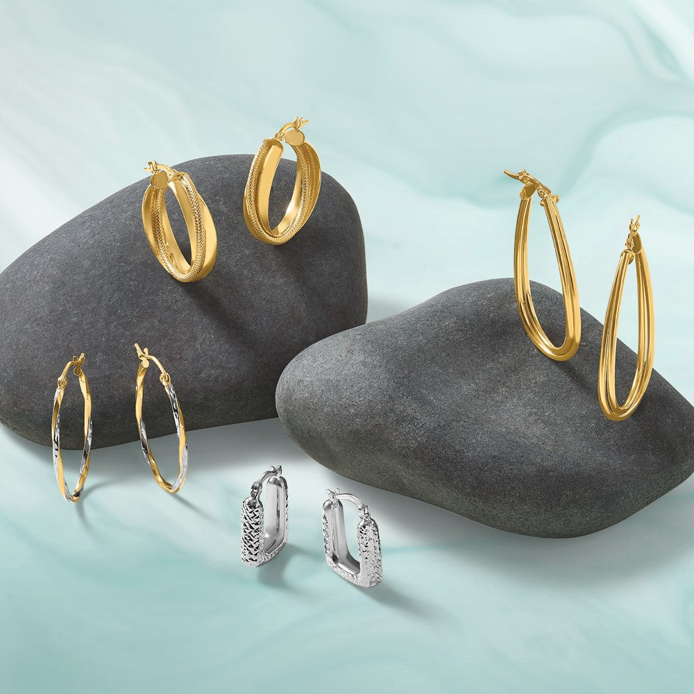 10K Gelb mit Rhodium Oval Klappbar Creolen