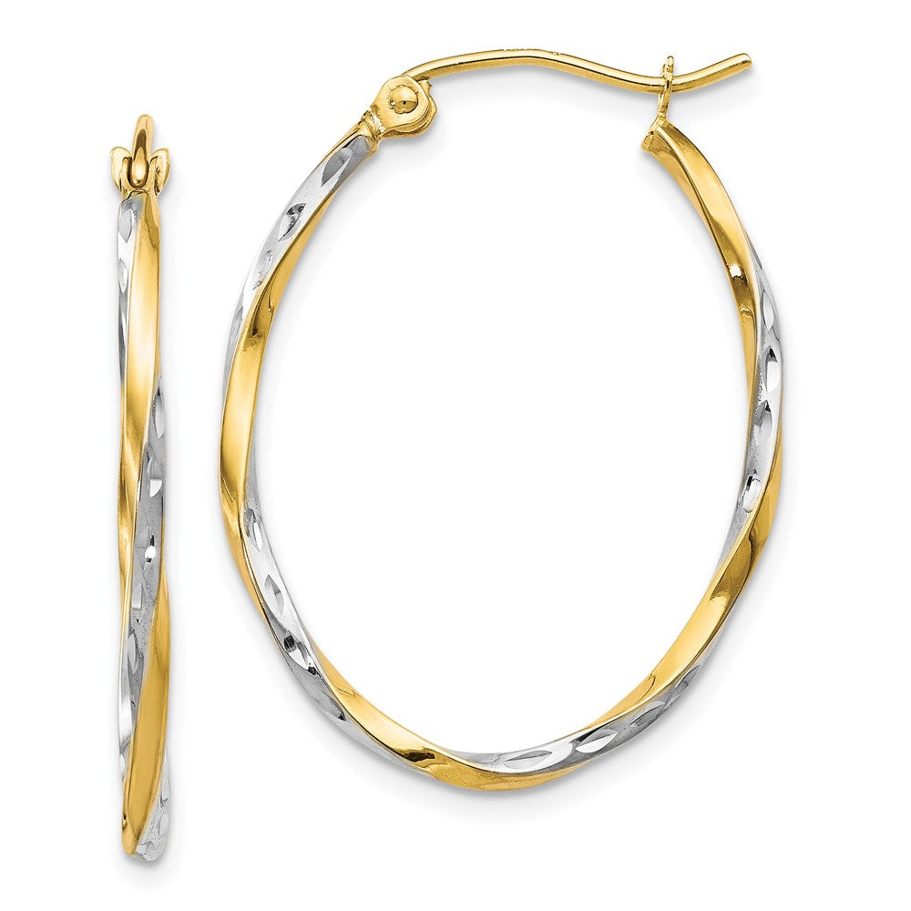 10K Gelb mit Rhodium Oval Klappbar Creolen