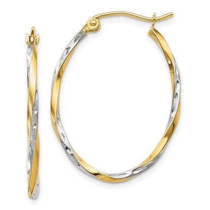 10K Gelb mit Rhodium Oval Klappbar Creolen