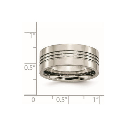 Titan Poliert 9mm Gerillt Ring