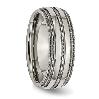 Titan Gerillt und Gekugelt Kante 8mm Poliert Ring