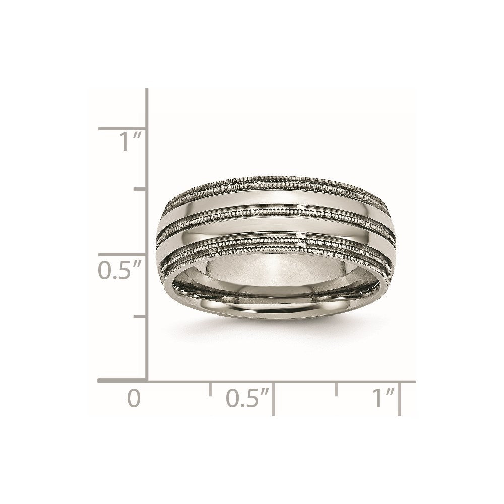 Titan Gerillt und Gekugelt Kante 8mm Poliert Ring