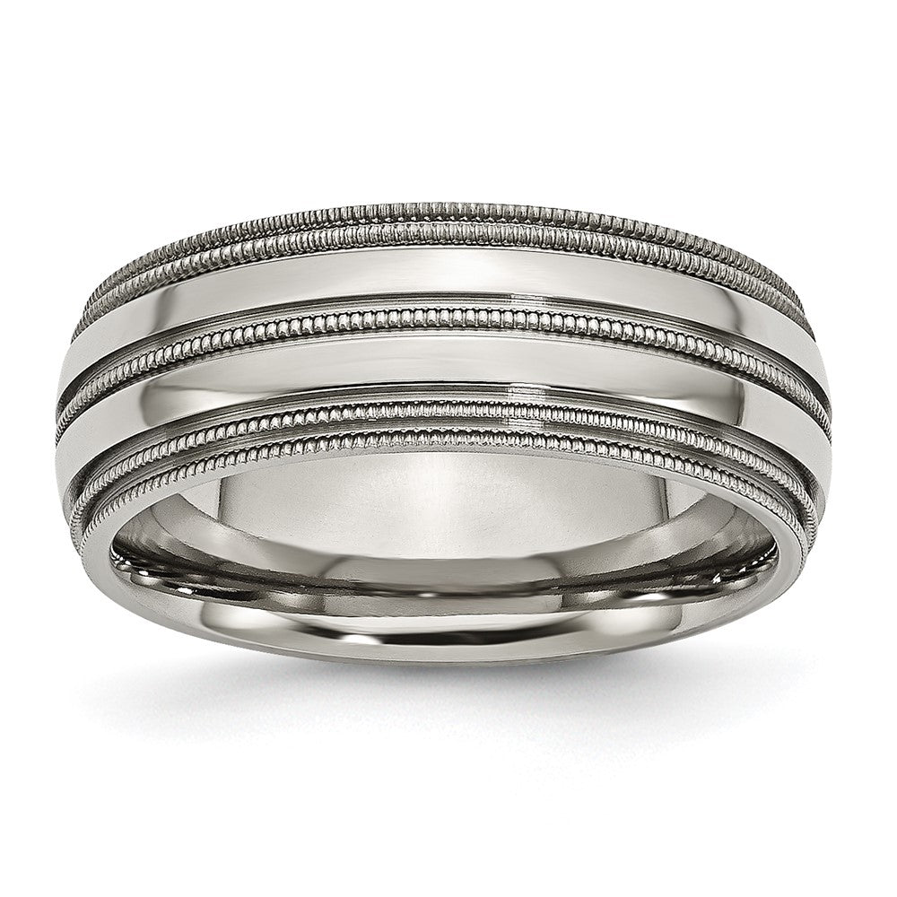 Titan Gerillt und Gekugelt Kante 8mm Poliert Ring