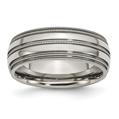Titan Gerillt und Gekugelt Kante 8mm Poliert Ring