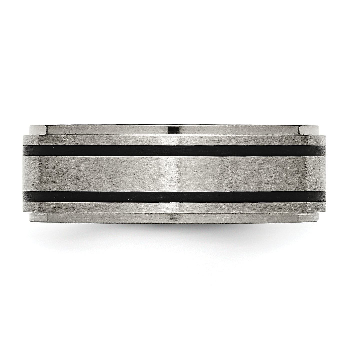 Titan Ridged Kante Schwarz Gummi 8mm Gebürstet/polished Ring