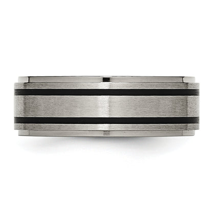 Titan Ridged Kante Schwarz Gummi 8mm Gebürstet/polished Ring