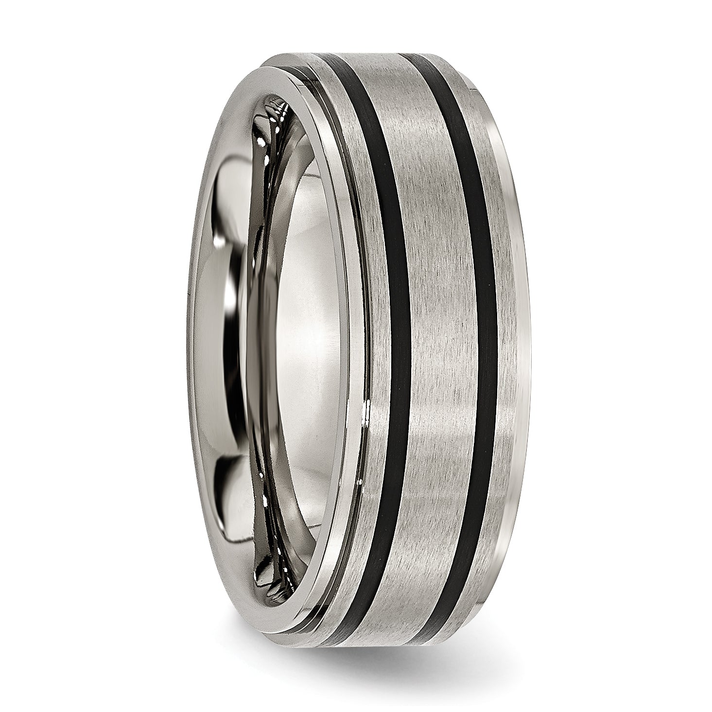 Titan Ridged Kante Schwarz Gummi 8mm Gebürstet/polished Ring
