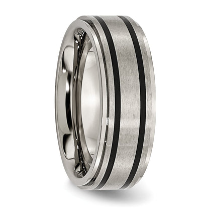 Titan Ridged Kante Schwarz Gummi 8mm Gebürstet/polished Ring