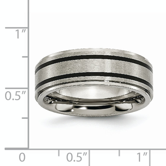 Titan Ridged Kante Schwarz Gummi 8mm Gebürstet/polished Ring